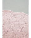 Gossamer Pink Openwork Plaid Puff Sleeve Cropped Sweater - XL