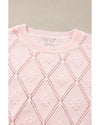 Gossamer Pink Openwork Plaid Puff Sleeve Cropped Sweater - XL