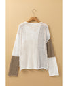 Brown Colorblock Hollow-out Front Tie V Neck Lightweight Sweater - L