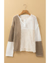 Brown Colorblock Hollow-out Front Tie V Neck Lightweight Sweater - XL
