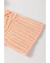 Apricot Pink Hollowed Knit 3/4 Dolman Sleeve Buttoned Collared Sweater - L