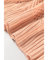 Apricot Pink Hollowed Knit 3/4 Dolman Sleeve Buttoned Collared Sweater - M