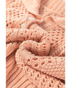 Apricot Pink Hollowed Knit 3/4 Dolman Sleeve Buttoned Collared Sweater - M