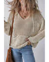 Jet Stream Hollow-out Kangaroo Pocket V Neck Hooded Sweater - XL