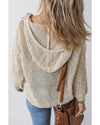 Jet Stream Hollow-out Kangaroo Pocket V Neck Hooded Sweater - XL