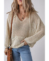 Jet Stream Hollow-out Kangaroo Pocket V Neck Hooded Sweater - XL