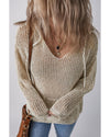 Jet Stream Hollow-out Kangaroo Pocket V Neck Hooded Sweater - XL