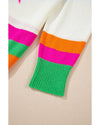 White Star Pattern Colorblock Striped Edge Drop Shoulder Sweater - XL