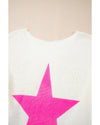 White Star Pattern Colorblock Striped Edge Drop Shoulder Sweater - XL