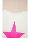 White Star Pattern Colorblock Striped Edge Drop Shoulder Sweater - XL