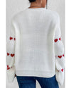 White Heart Shape Bell Sleeve Valentine Sweater - M