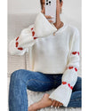 White Heart Shape Bell Sleeve Valentine Sweater - M