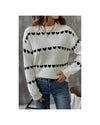 White Contrast Heart Pattern Crew Neck Sweater - M