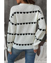 White Contrast Heart Pattern Crew Neck Sweater - S