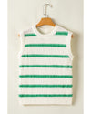 Bright Green Striped Round Neck Casual Sweater Vest - L