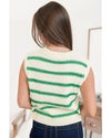Bright Green Striped Round Neck Casual Sweater Vest - L