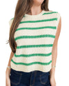Bright Green Striped Round Neck Casual Sweater Vest - L