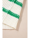 Bright Green Striped Round Neck Casual Sweater Vest - L