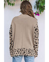 Khaki Sequin Turkey Leopard Mixed Pattern High Neck Sweater with Slits - L