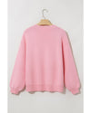 Pink Bow Graphic Drop Shoulder Round Neck Sweater - M