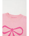 Pink Bow Graphic Drop Shoulder Round Neck Sweater - M