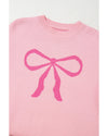 Pink Bow Graphic Drop Shoulder Round Neck Sweater - M
