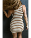 Khaki Stripe Hollowed Knit Sleeveless Sweater Dress - XS