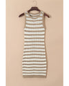Khaki Stripe Hollowed Knit Sleeveless Sweater Dress - XS