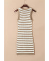Khaki Stripe Hollowed Knit Sleeveless Sweater Dress - XS