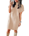 Oatmeal Patch Pocket Ribbed Knit Short Sleeve Sweater Dress - XL