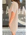Oatmeal Patch Pocket Ribbed Knit Short Sleeve Sweater Dress - XL
