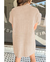 Oatmeal Patch Pocket Ribbed Knit Short Sleeve Sweater Dress - XL
