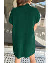 Blackish Green Patch Pocket Ribbed Knit Short Sleeve Sweater Dress - L