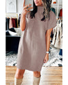 Simply Taupe Patch Pocket Ribbed Knit Short Sleeve Sweater Dress - M
