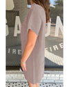 Simply Taupe Patch Pocket Ribbed Knit Short Sleeve Sweater Dress - M