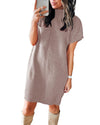 Simply Taupe Patch Pocket Ribbed Knit Short Sleeve Sweater Dress - M
