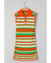 Yellow Stripe Eyelet Sleeveless Buttoned Split Neck Sweater Dress - XL