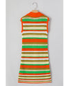 Yellow Stripe Eyelet Sleeveless Buttoned Split Neck Sweater Dress - XL