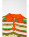 Yellow Stripe Eyelet Sleeveless Buttoned Split Neck Sweater Dress - XL