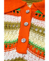 Yellow Stripe Eyelet Sleeveless Buttoned Split Neck Sweater Dress - XL