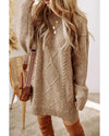 Parchment Cable Knit Drop Shoulder Loose Fit Sweater Dress - S