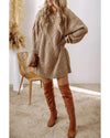 Parchment Cable Knit Drop Shoulder Loose Fit Sweater Dress - S