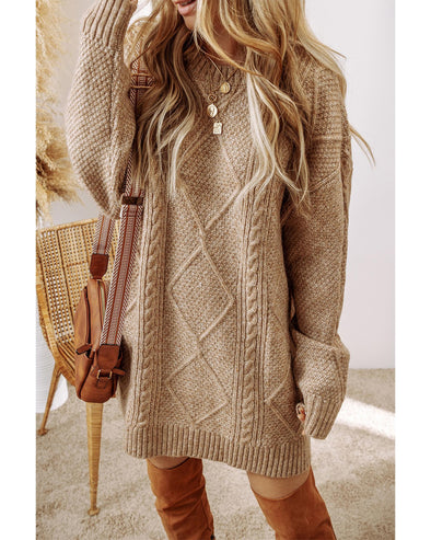 Parchment Cable Knit Drop Shoulder Loose Fit Sweater Dress - XL