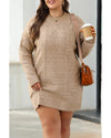 Parchment Cable Knit Drop Shoulder Loose Fit Sweater Dress - XL