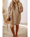 Parchment Cable Knit Drop Shoulder Loose Fit Sweater Dress - XL