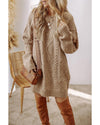 Parchment Cable Knit Drop Shoulder Loose Fit Sweater Dress - XL
