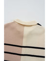 Khaki Stripe Color Block Quarter Zip Collar Short Sleeve Sweater Dress - 2XL