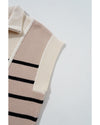 Khaki Stripe Color Block Quarter Zip Collar Short Sleeve Sweater Dress - 2XL
