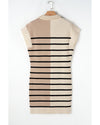 Khaki Stripe Color Block Quarter Zip Collar Short Sleeve Sweater Dress - 2XL
