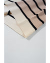 Khaki Stripe Color Block Quarter Zip Collar Short Sleeve Sweater Dress - L
